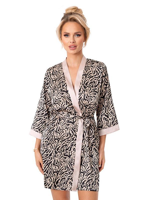 Donna Short Satin Robe Sheila Cappuccino - Black