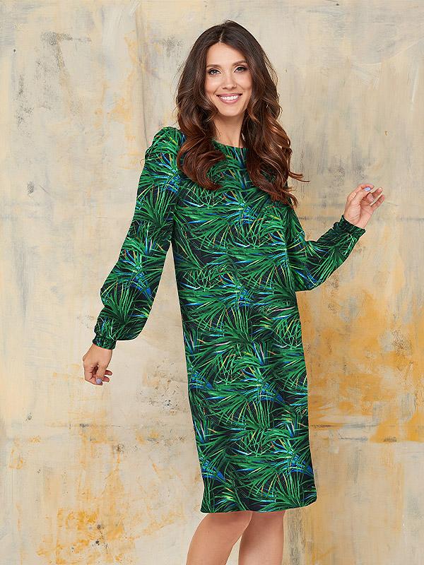 Lega veliūrinė tiesaus kirpimo suknelė "Neda Green - Black - Blue Floral Print Velour"