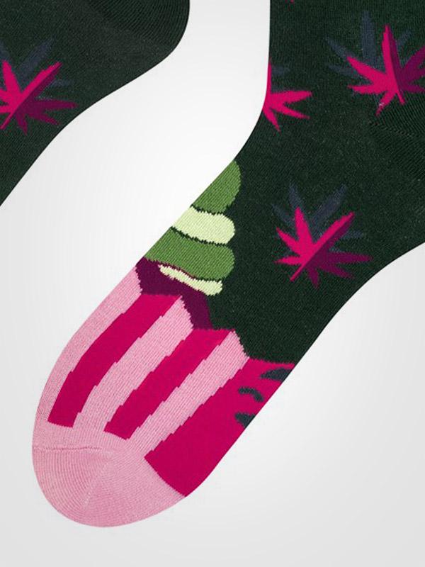 Spalvotos Kojines unisex medvilninės kojinės "Cannabis Cupcakes Dark Green - Pink"
