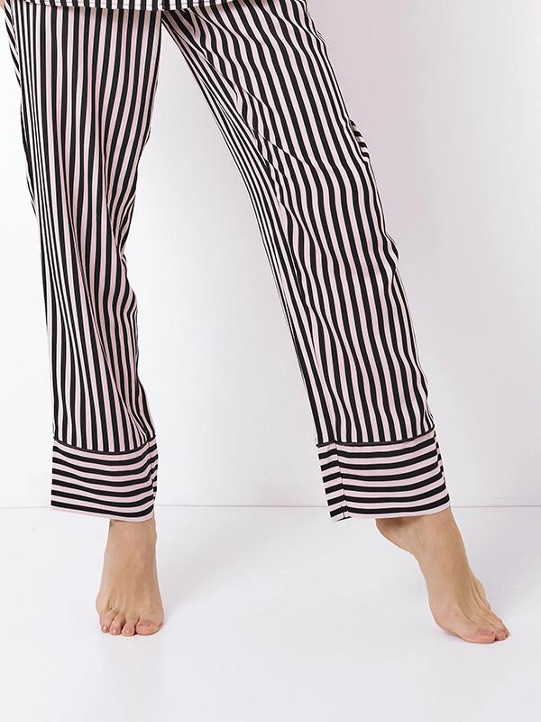 Aruelle длинная пижама из вискозы "Brittany Long Black - Light Pink Stripes"