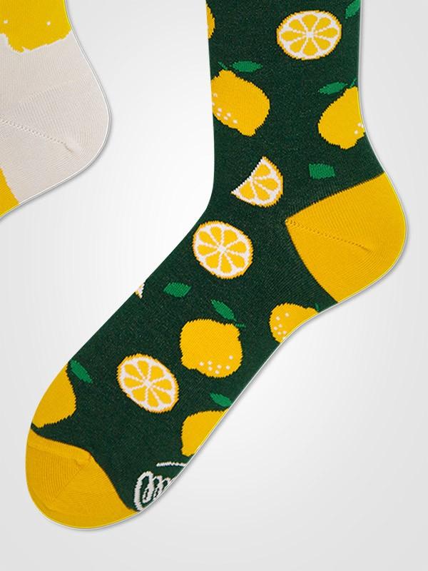 Many Mornings unisex medvilninės kojinės "The Lemons Yellow - Green - Ecru"