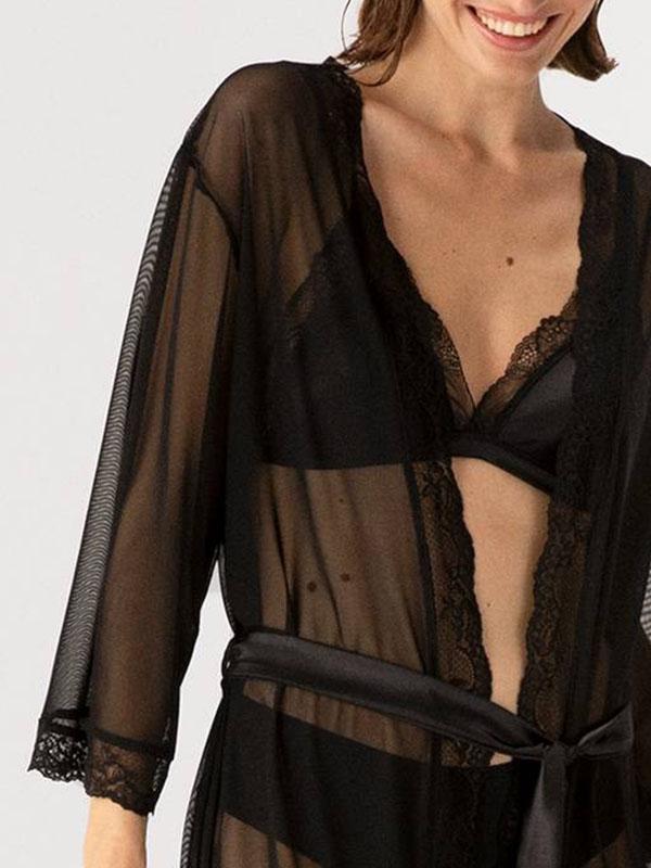 Fiore халат из тюля с кружевом "Opera Black"