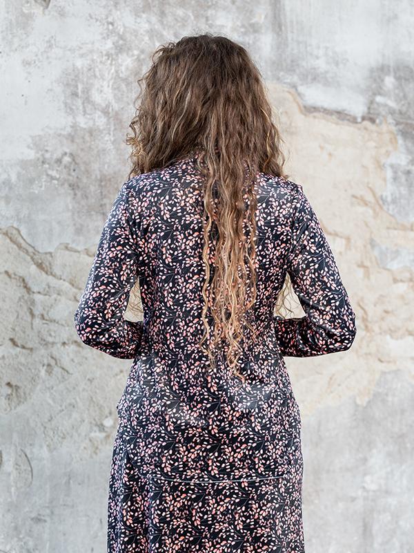Lega Velour Buttoned Blouse Viki Black - Rose Flower Print Velour