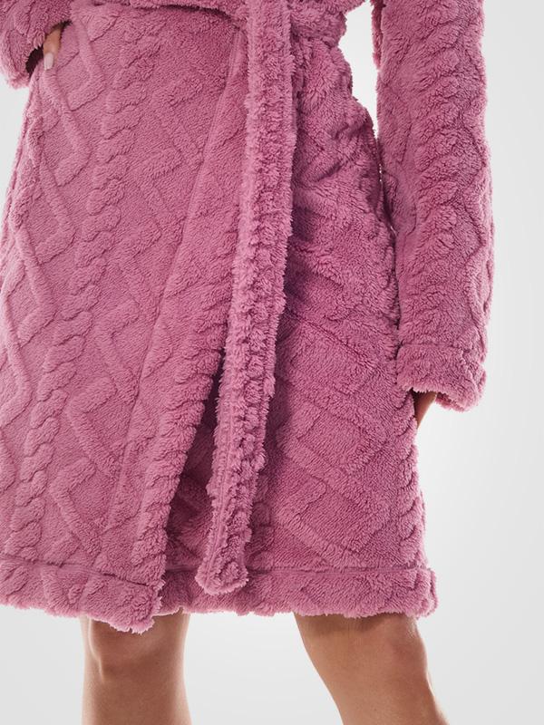 L&L Patterned Hooded Dressing Gown Geo Cherry