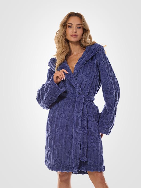 L&L Patterned Hooded Dressing Gown Carina Navy