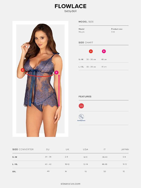 Obsessive кружевной прозрачный пеньюар "Flowlace Blue"