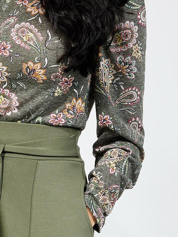 Lega блузка с льном "Camellia Khaki Flower Print"