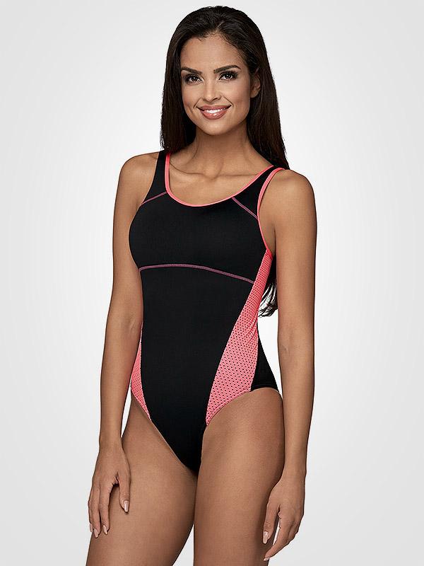 Lorin vientisas sportinis maudymosi kostiumėlis "Martyna Black - Neon Pink"