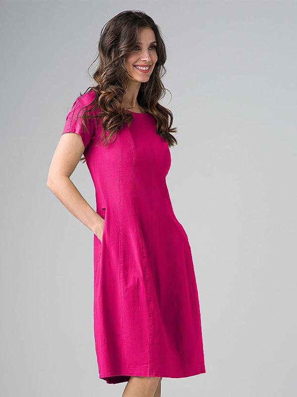 Lega įliemenuota tampraus lino suknelė "Angelina Raspberry"