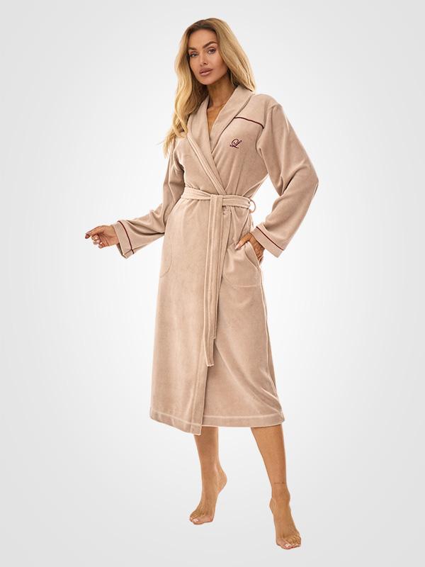 L&L Long Cotton Robe Virga Long Beige Velour