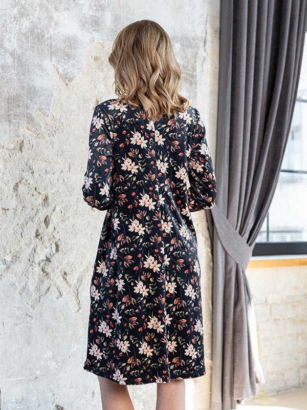Lega платье из велюра свободного силуэта "Rosie Black - Multicolor Flower Print Velour"