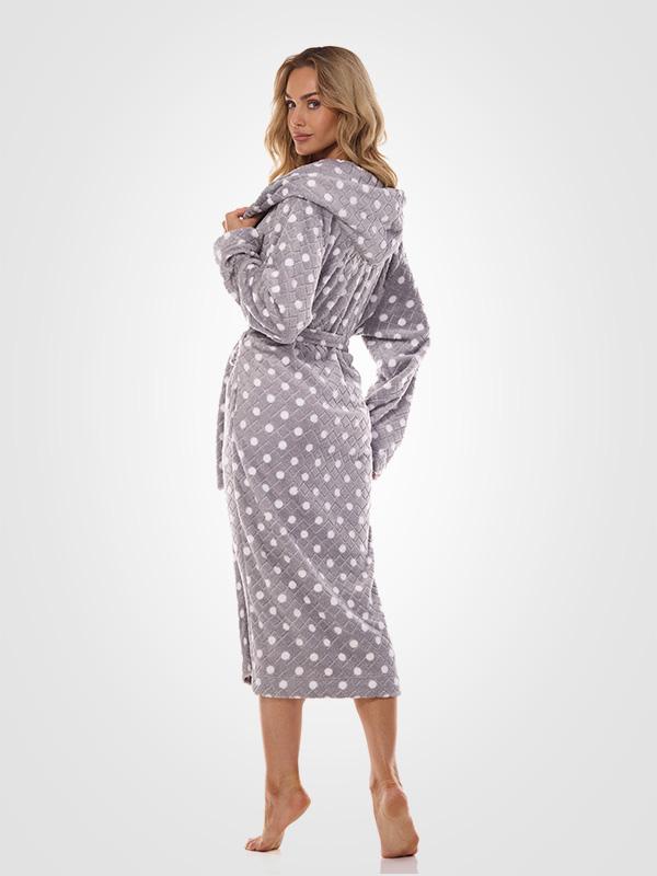 L&L длинный узорчатый халат с капюшоном "Dots Long Grey - White"