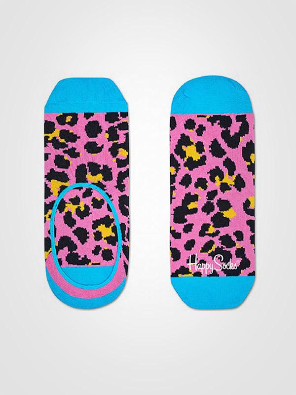 Happy Socks medvilninės nepastebimos kojinaitės "Leopard Blue - Pink - Black"