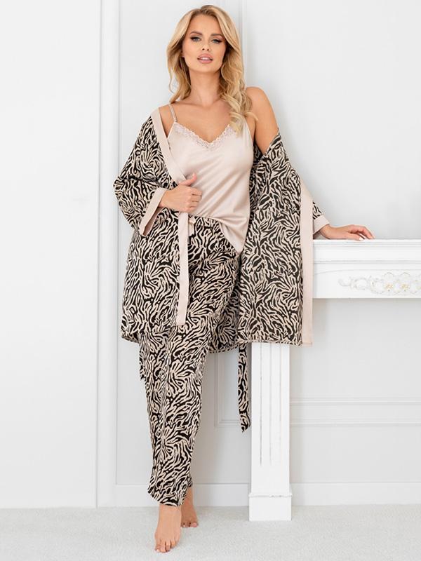 Donna Satin Pyjamas with Long Pants Sheila Long Cappuccino - Black
