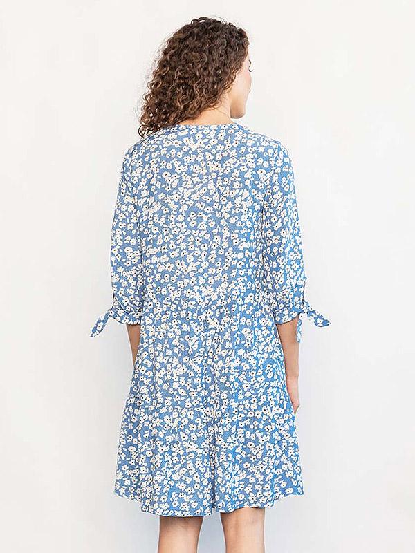 Atella viskozinė susagstoma suknelė "Alana Blue - White Flower Print"