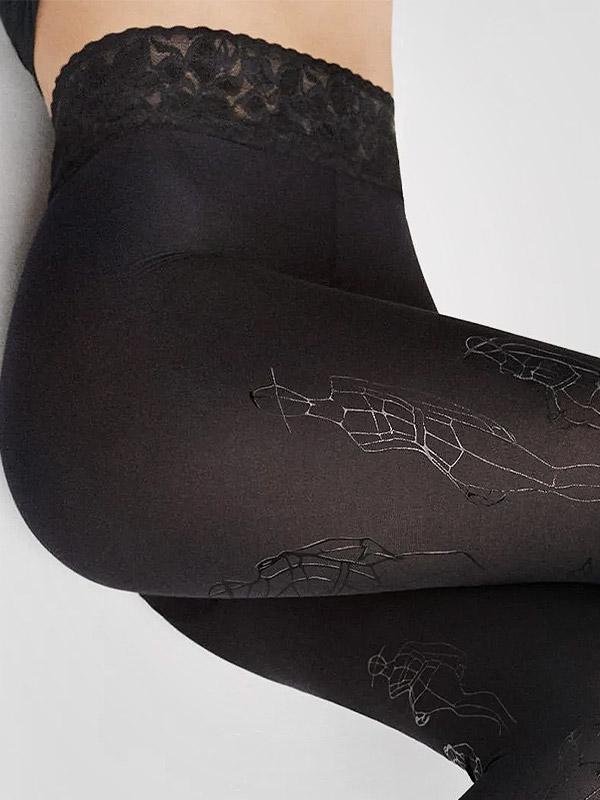 Marilyn prabangios pėdkelnės su nėrinių ir silikono juosta "Dream Line X07 60 Den Black"