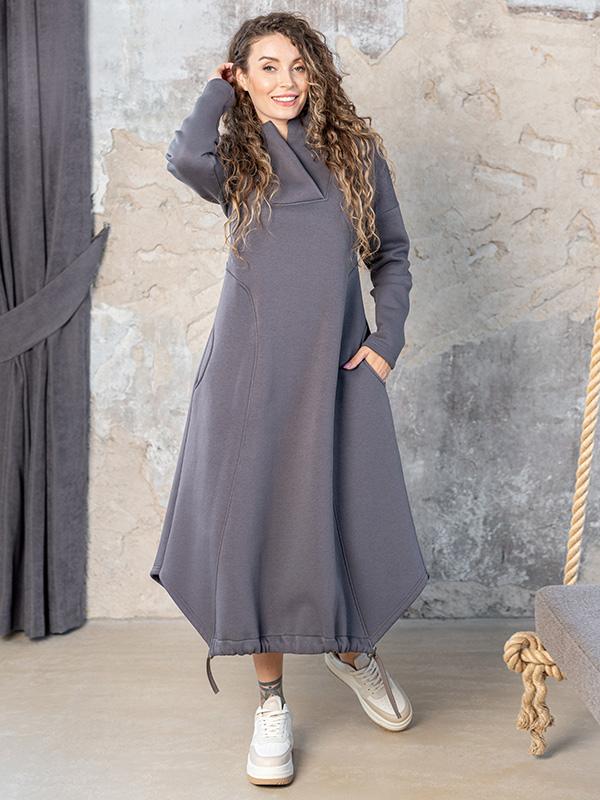 Lega Cotton Midi Dress With Fluff Inside Deina Graphite