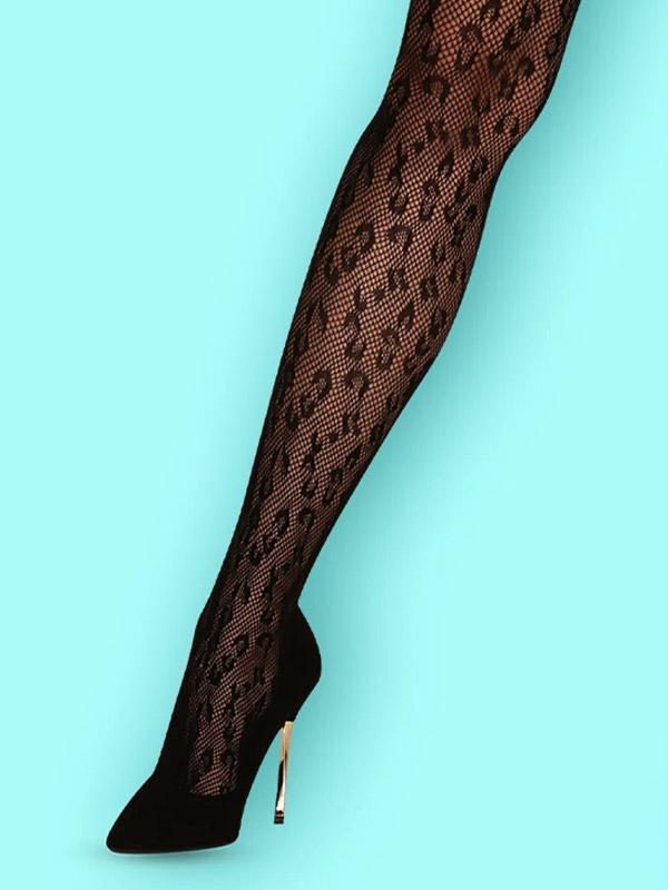 Obsessive raštuotos tinklelio kojinės su prilaikančiu diržu "Venera Black"