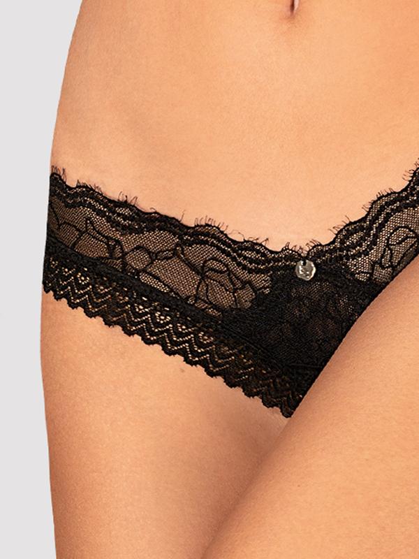 Obsessive Crochless Panties - Thong with Lace Medilla Black