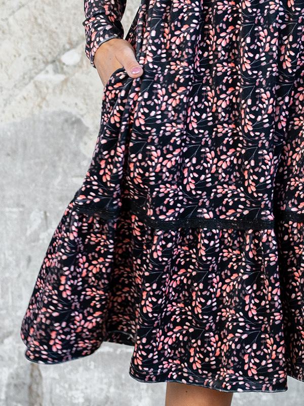 Lega платье из велюра свободного силуэта "Rafaela Black - Rose Flower Print Velour"