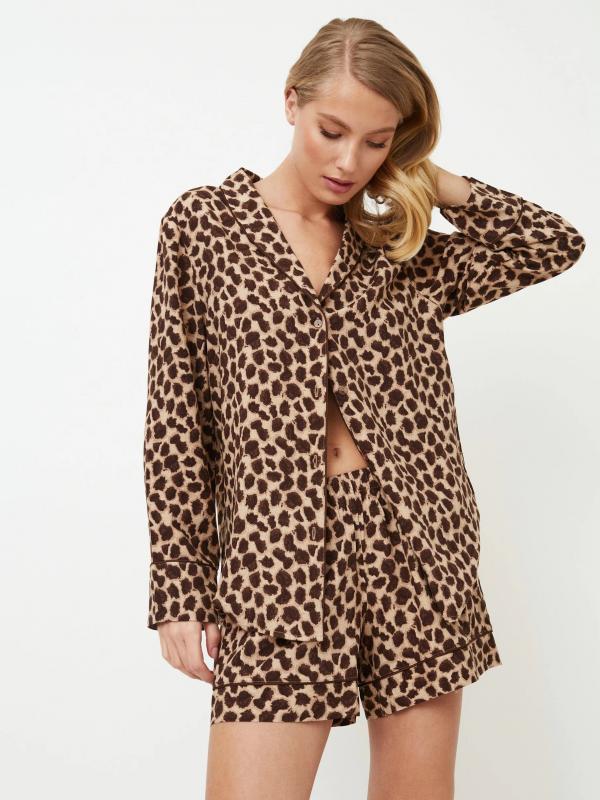 Aruelle Patterned Short Viscose Pyjamas Susan Short Cream - Brown
