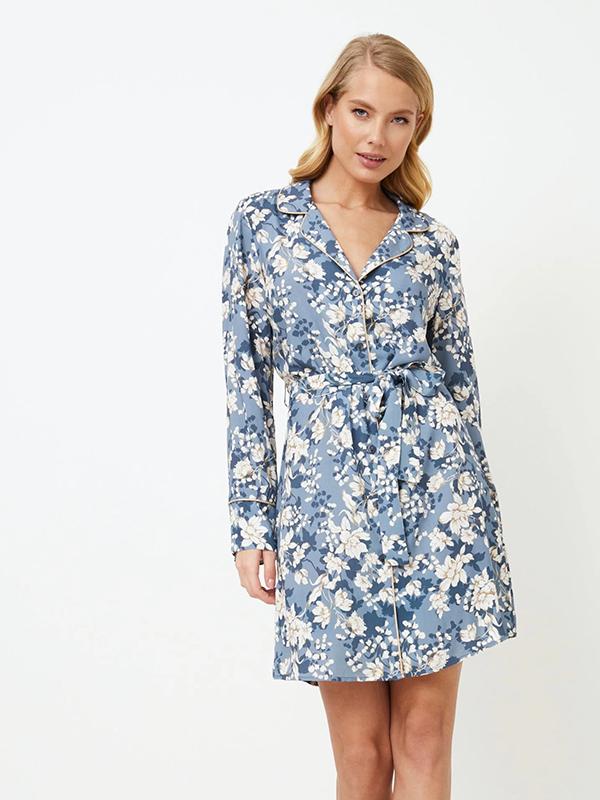 Aruelle вискозная ночная рубашка "Francine Blue - White Flower Print"