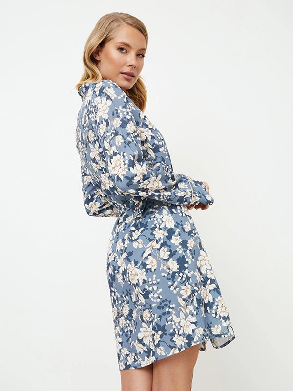 Aruelle вискозная ночная рубашка "Francine Blue - White Flower Print"