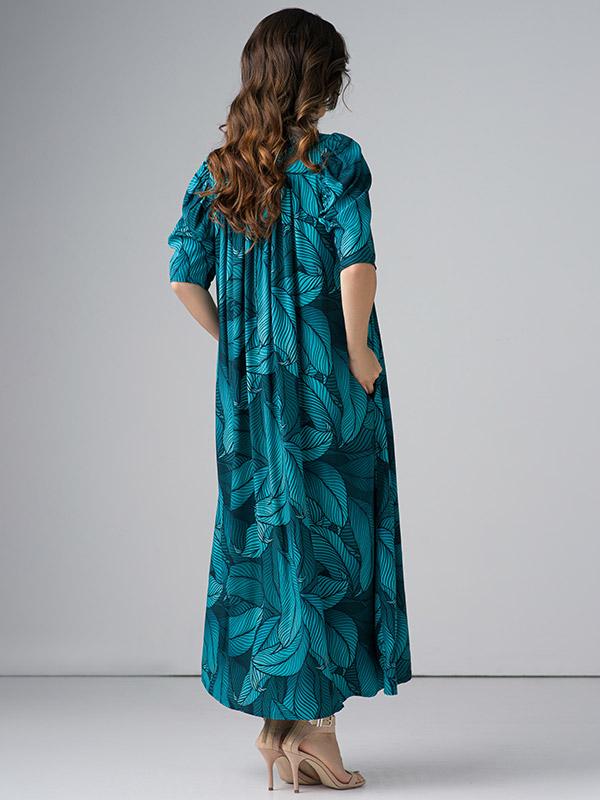 Lega ilga viskozinė suknelė "Giada Turquoise Floral Print"