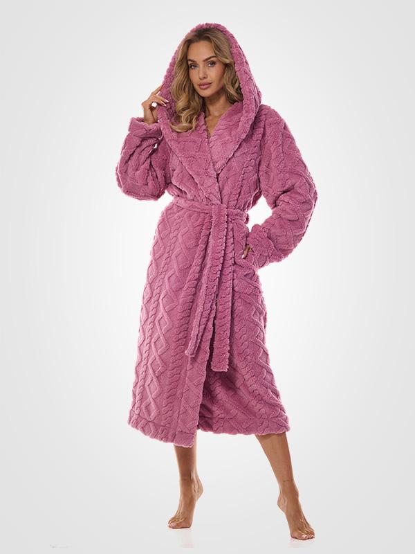 L&L Long Patterned Hooded Robe Geo Long Cherry