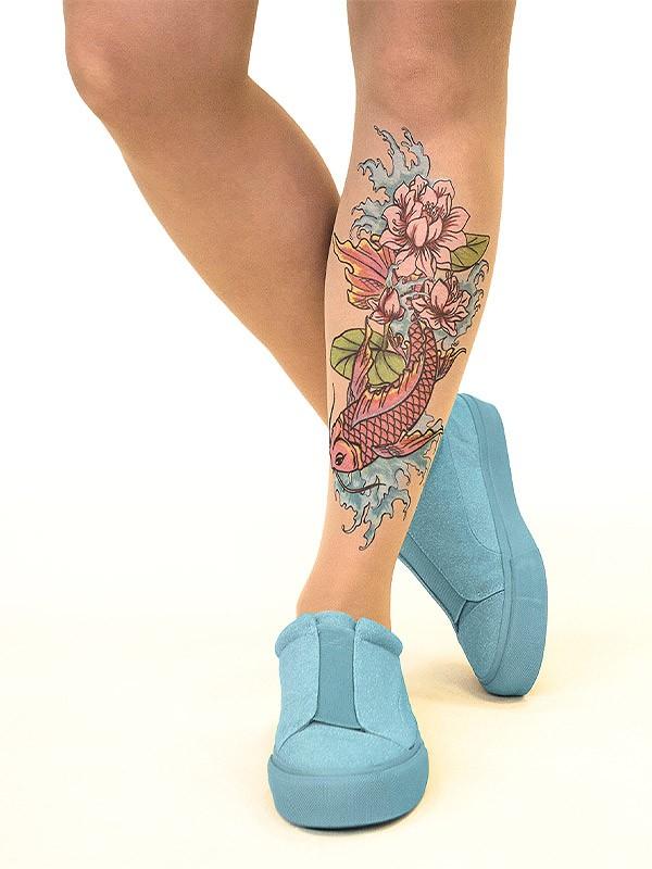 Stop & Stare pėdkelnės su tatuiruote "Fish N' Flowers 20 Den Sun"