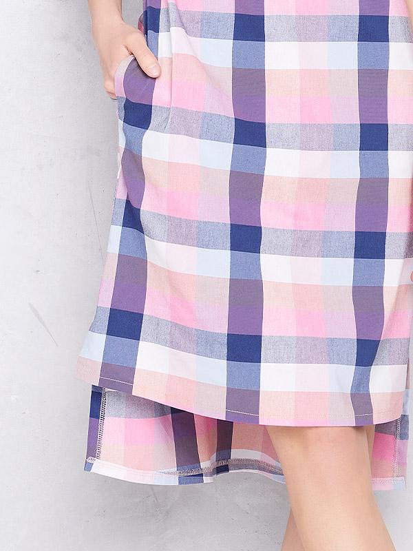 Lega medvilninė asimetrinė suknelė "Polla Blue - Pink - Grey"
