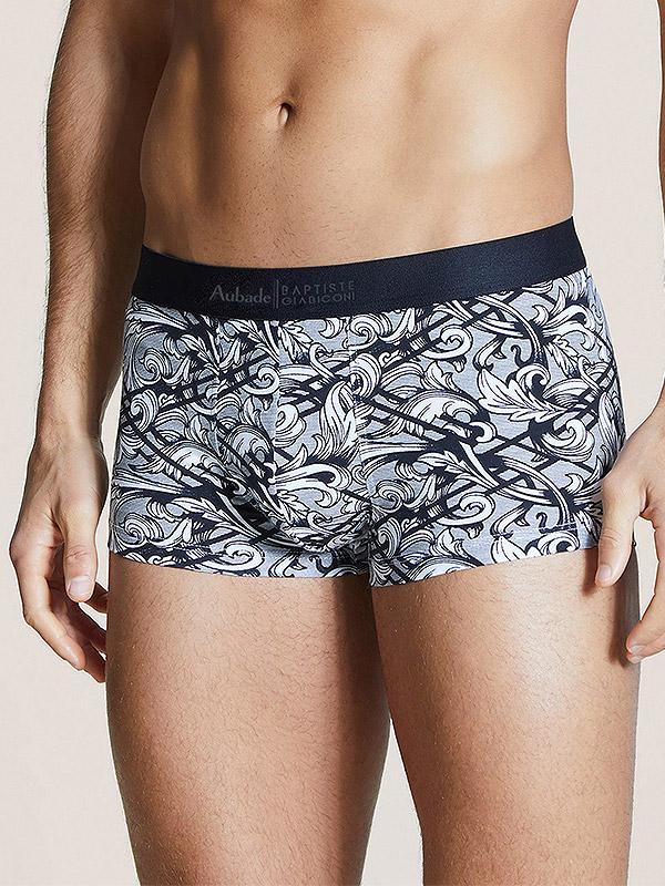 Aubade by Baptiste Giabiconi Cotton and Modal Blend Boxers Gebert Black - White Ornament Print