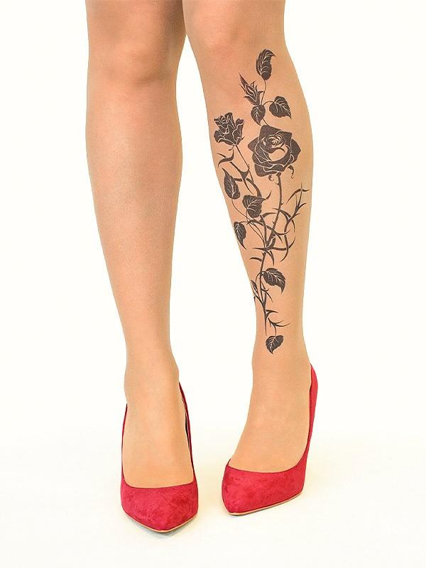 Stop & Stare pėdkelnės su tatuiruote "Black Roses 20 Den Sun"