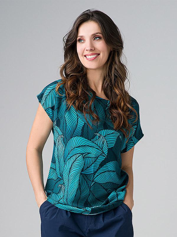Lega Viscose Blouse Belinda Turquoise Floral Print