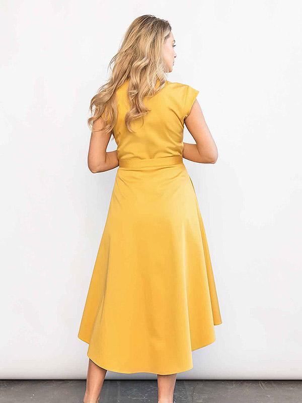 Atella medvilninė suknelė surišama kaspinu per juosmenį "Helena Yellow"