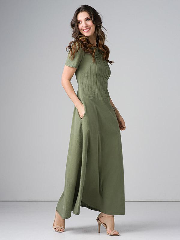 Lega ilga tampraus lino suknelė "Dominyka Green"