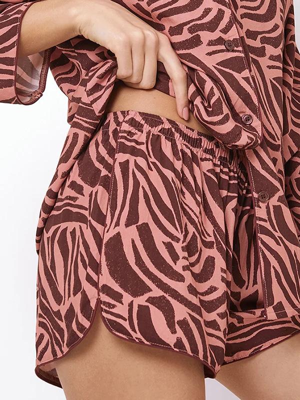 Aruelle Viscose Pajamas Set Rosabel Short Coral - Dark Brown