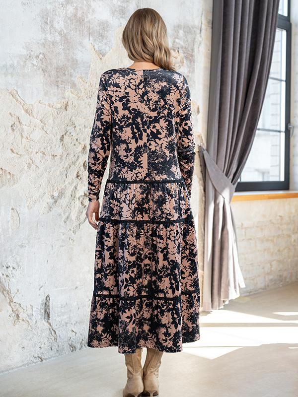 Lega велюровое платье-миди "Kayla Black - Brown Flower Print Velour"