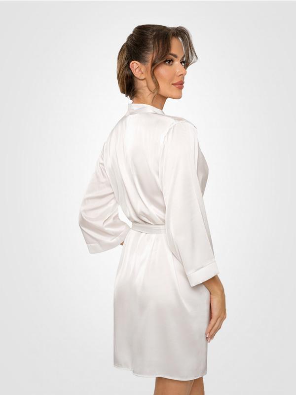 Donna Satin Robe with Lace Mari Ecru