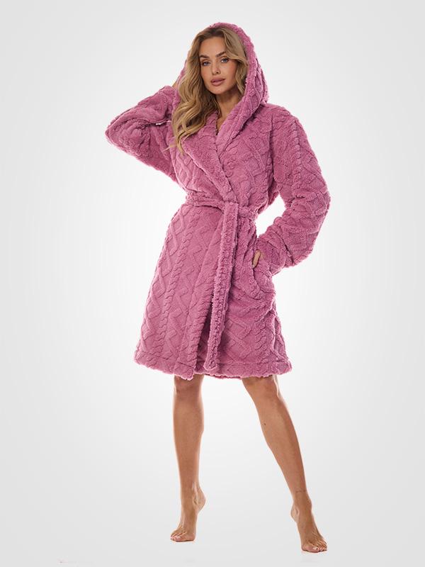 L&L Patterned Hooded Dressing Gown Geo Cherry