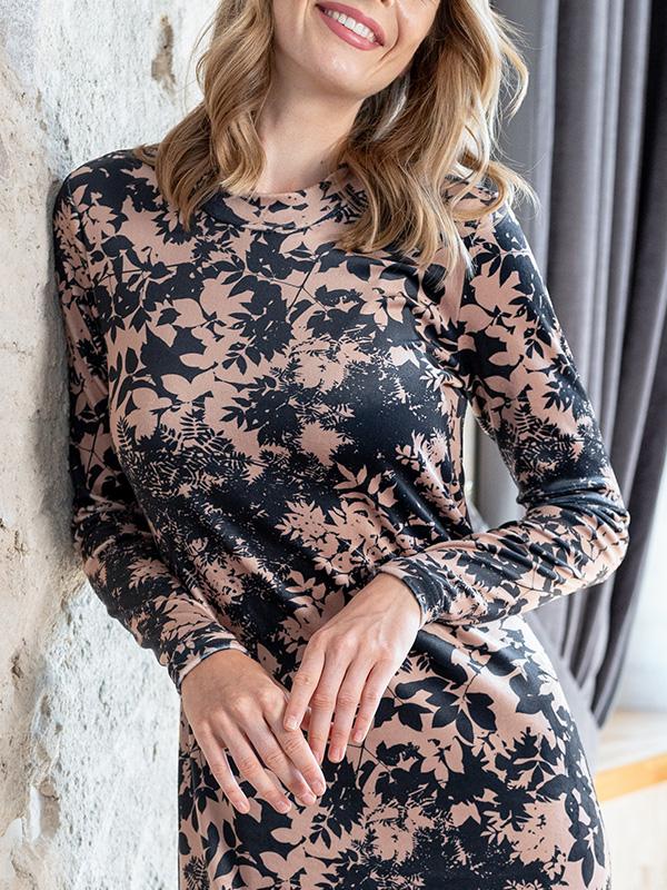 Lega Velour Midi Dress Amberly Black - Brown Flower Print Velour