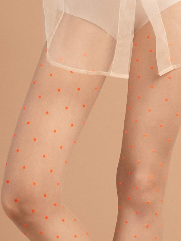 Fiore raštuotos pėdkelnės "Neon Sprinkle 15 Den Poudre - Orange Dots"