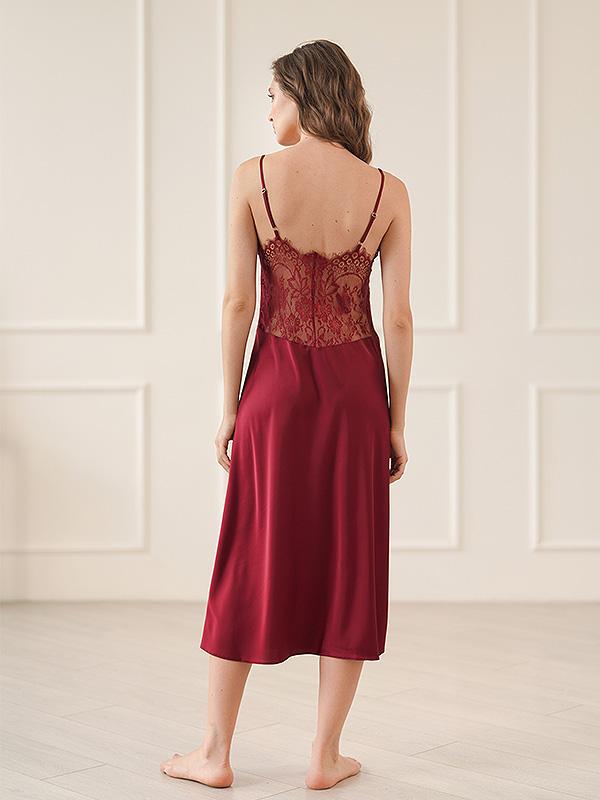 Komilfo ilgi šilkiniai naktiniai su nėriniais "Ruby Long Red"