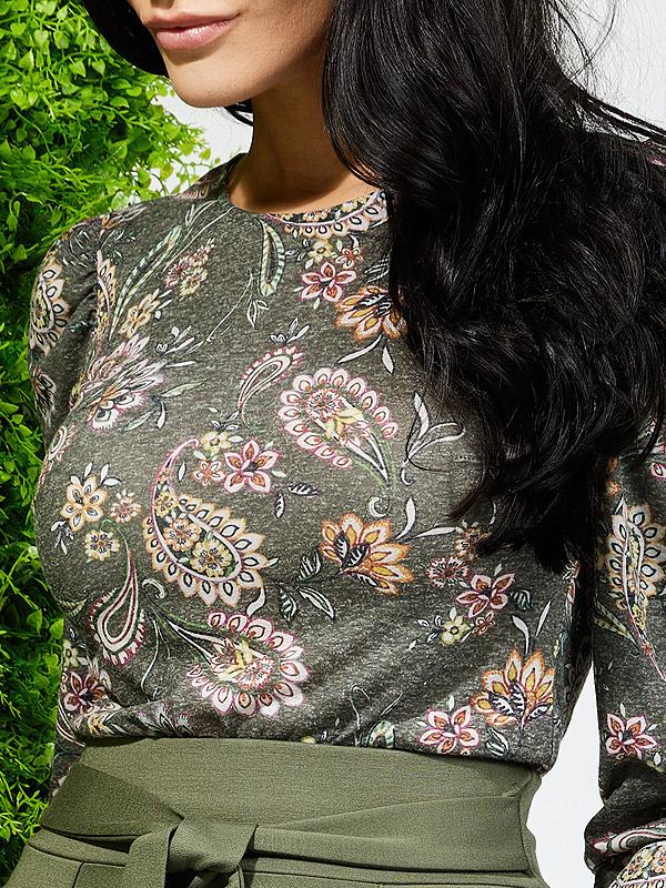 Lega блузка с льном "Camellia Khaki Flower Print"
