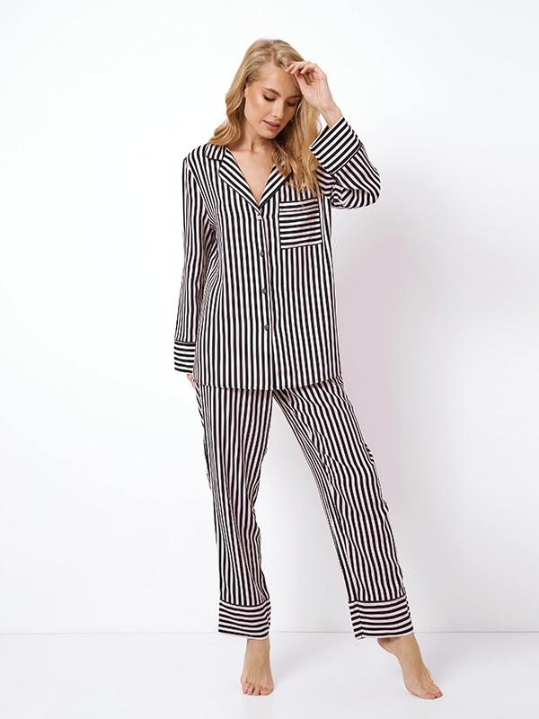 Aruelle длинная пижама из вискозы "Brittany Long Black - Light Pink Stripes"