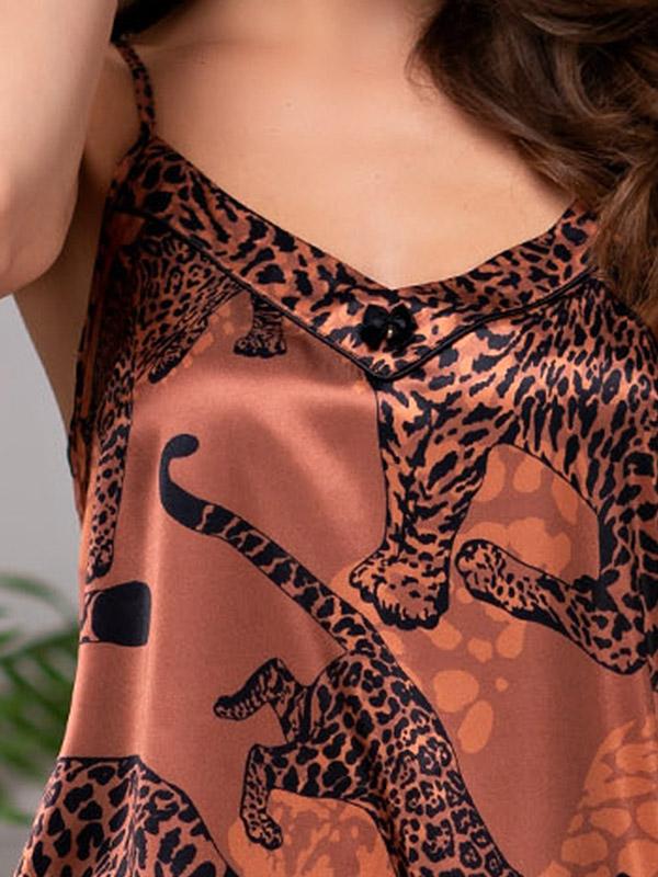 MiaMia šilkinė pižama "Amazonka Brown - Black Cheetah Print"