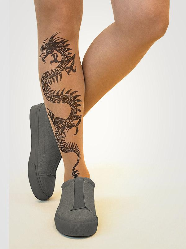 Stop & Stare prilipinamos kojinės su tatuiruote "Black Dragon 20 Den Sun"