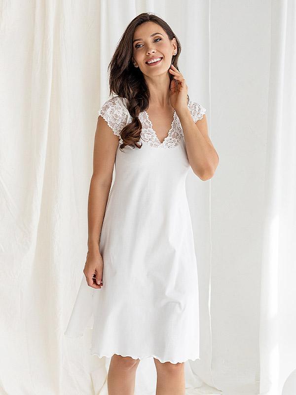 Lega Cotton Nightdress With Lace Dunja Ecru