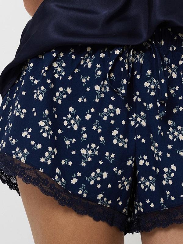Aruelle короткая вискозная пижама "Camellia Short Navy - White Flower Print"