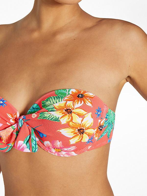 Ysabel Mora bikini bandeau maudymosi kostiumėlis "Helene Coral - Multicolor Flower Print"